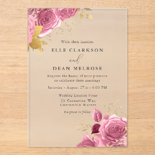 Rosa und Gold Blumen Elegante Hochzeit Acryleinladungen