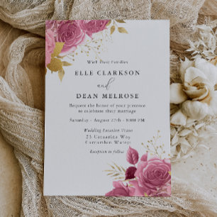 Rosa und Gold Blumen Elegante Hochzeit Einladung