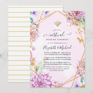 Rosa und Gold Blumen Geometrische Virtuelle Hochze Einladung