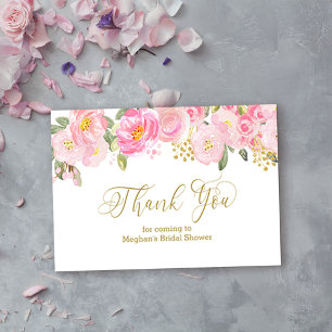 Rosa und Gold Blumen Gold Kalligrafie Danke Begleitkarte