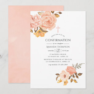 Rosa und Gold Blumen Konfirmation Einladung