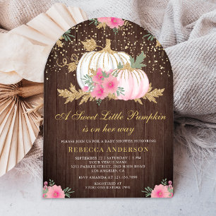 Rosa und Gold Blumen-Kürbis-Tor Holz-Baby-Party Einladung