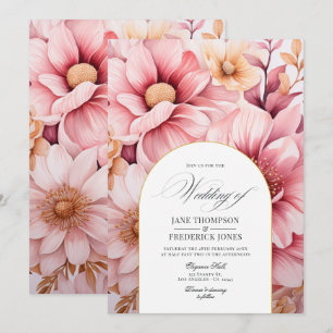 Rosa und Gold Blumenhochzeit Einladung