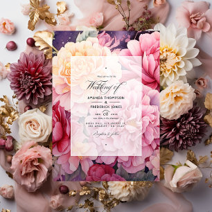Rosa und Gold Blumenhochzeit Einladung