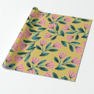 Rosa und Gold Blumenmuster Geschenkpapier