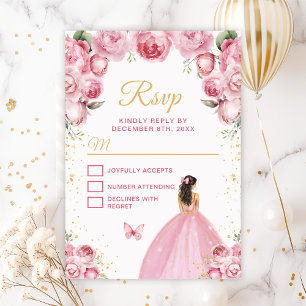 Rosa und Gold Braunhaarige Haar Prinzessin RSVP Karte