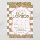 Rosa und Gold Bridal Luncheon Einladung Glitzer (Vorne/Hinten)