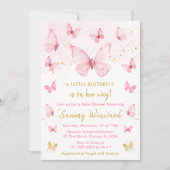 Rosa und Gold Butterfly Baby Dusche Einladung (Vorderseite)