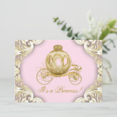 Rosa und Gold Carriage Royal Princess Baby Dusche Einladung (Stehend Vorderseite)