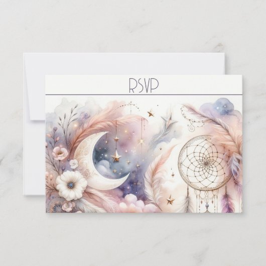 Rosa und Gold Celestial Moon Response Card (Vorderseite)