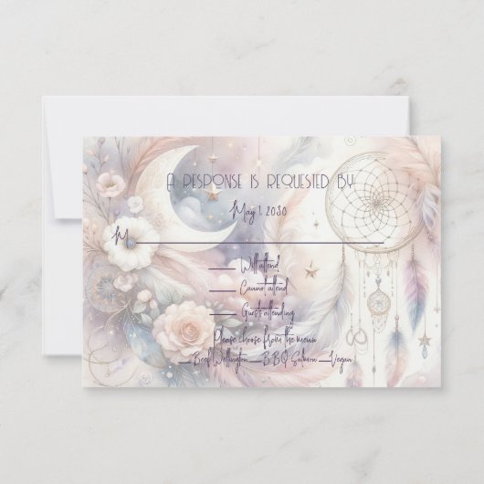 Rosa und Gold Celestial Moon Response Card (Rückseite)