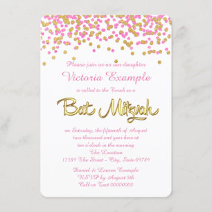 Rosa und Gold Confetti Bat Mitzvah Einladung