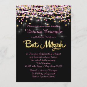 Rosa und Gold Confetti Bat Mitzvah Einladung