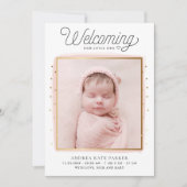 Rosa und Gold Confetti Foto Geburtsankündigung Ankündigung (Vorderseite)