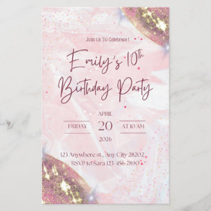 Rosa und Gold Confetti Geburtstagsparty Einladung Flyer