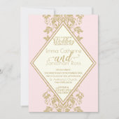 Rosa und Gold Damask Hochzeit Einladung (Vorderseite)