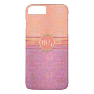Rosa und Gold Damast individuelles Monogramm-Muste Case-Mate iPhone Hülle