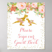 Rosa und Gold Dino Bitte unterschreiben Sie unser Poster (Vorne)