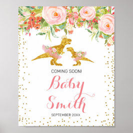 Rosa und Gold Dino Wasserfarbe bald Unterschreiben Poster