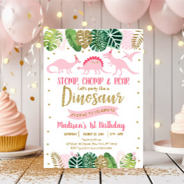 Rosa und Gold Dinosaurier Safari Geburtstag Einladung