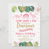 Rosa und Gold Dinosaurier Safari Geburtstag Einladung (Vorderseite)