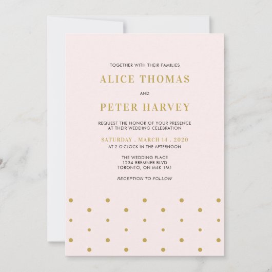 Rosa und Gold | Einfache moderne Hochzeitsfeier Einladung (Vorderseite)