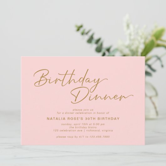 Rosa und Gold | Einfaches elegantes Abendessen zum Einladung (Stehend Vorderseite)