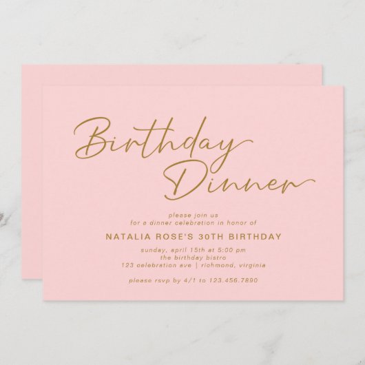 Rosa und Gold | Einfaches elegantes Abendessen zum Einladung (Vorne/Hinten)