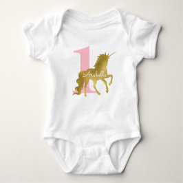 Rosa und Gold Einhorn Geburtstag Baby Strampler