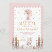 Rosa und Gold Einhorn Geburtstag Einladung Magisch (Vorne/Hinten)
