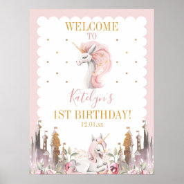 Rosa und Gold Einhorn Geburtstag oder Babydusche Z Poster