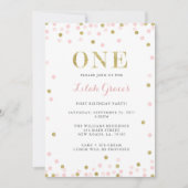 Rosa und Gold Einladung zum ersten Geburtstag (Vorderseite)