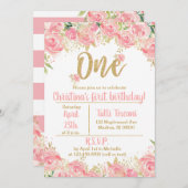 Rosa und Gold Einladung zum ersten Geburtstag (Vorne/Hinten)