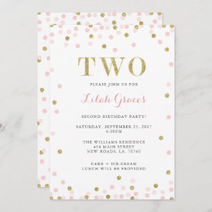 Rosa und Gold - Einladungen zum zweiten Geburtstag