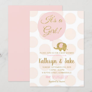 Rosa und Gold Elefant Baby Shower Einladung Mädche