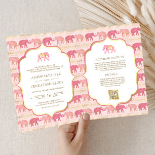 Rosa und Gold Elefant Indische Hochzeit Alles in E Einladung