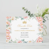 Rosa und Gold Elegante Quinceñera Save The Date (Stehend Vorderseite)