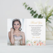 Rosa und Gold Elegantes Foto Quinceñera Dankeskarte (Stehend Vorderseite)