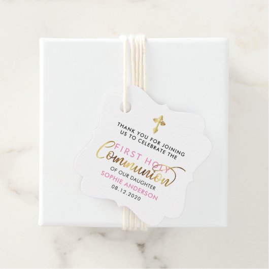 Rosa und Gold erste heilige Kommune Vielen Dank Geschenkanhänger (Beispiel)