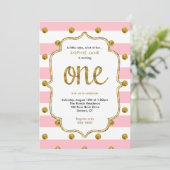 Rosa und Gold Erstgeburt Glitzer Einladung (Stehend Vorderseite)