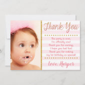 Rosa und Gold Erstgeburtstag Vielen Dank Einladung (Vorderseite)