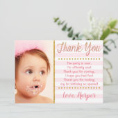 Rosa und Gold Erstgeburtstag Vielen Dank Einladung (Stehend Vorderseite)