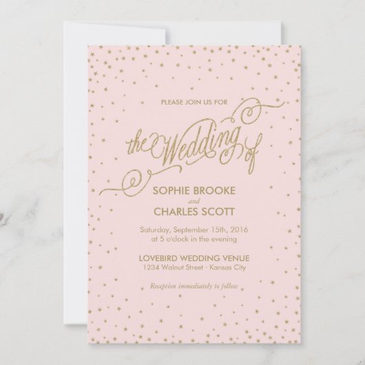Rosa und Gold Extravagant Stars Einladung Hochzeit (Vorderseite)