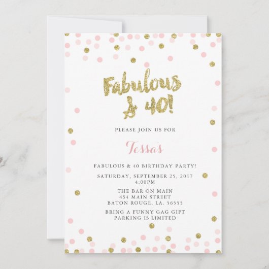 Rosa und Gold Fantastische und 40 Einladungen zum (Vorderseite)