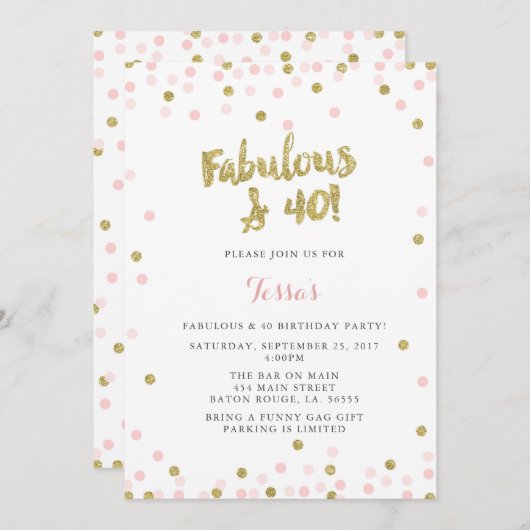 Rosa und Gold Fantastische und 40 Einladungen zum  (Vorne/Hinten)