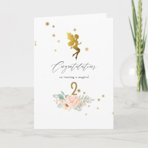 Rosa und Gold Feen Thema Mädchen 2. Geburtstag Karte