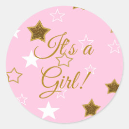 Rosa und Gold feiern ihren Girl-Baby-Aufkleber Runder Aufkleber