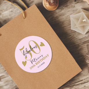 Rosa und Gold Fifty & Fabulous 50. Geburtstagsfeie Runder Aufkleber