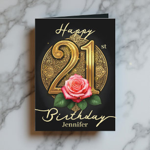 Rosa und Gold Filigree Nummer 21. Geburtstag Karte