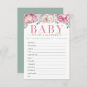 Rosa und Gold Floral Baby Dusche Word Scramble Gam Begleitkarte (Vorne/Hinten)
